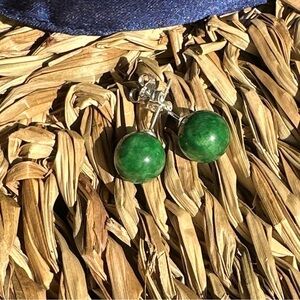 Imperial jade jade spheres studs earrings/joy and light studs/jade jewelry